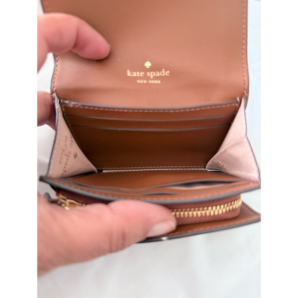 Kate Spade Kayla L Zip Wallet Pebble Leather Small Tri Fold Brown Ginger - Picture 4 of 5